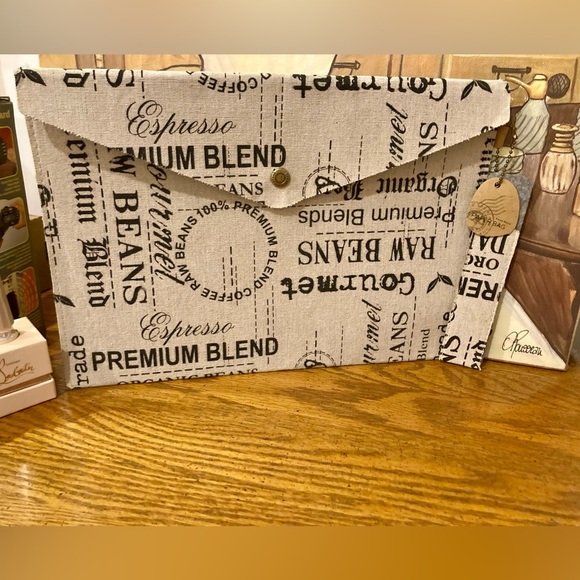 Coffee Espresso Themed Print Envelope  Clutch - NEW - Picture 2 of 5